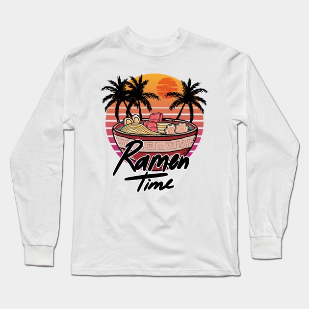 Ramen Time Summer Vaporwave Aesthetics  Palm Trees Long Sleeve T-Shirt by A Comic Wizard